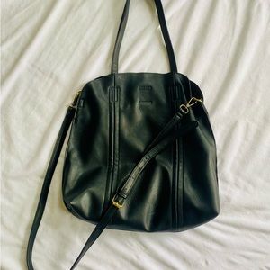Antik Kraft 2-way Black Faux Leather Shoulder Bag w/ removable smaller bag